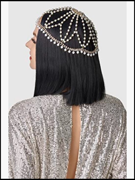 1920s Crystal Cap Headpiece Rhinestone Head Chain Roaring 20s Great Gatsby Hair main image 5